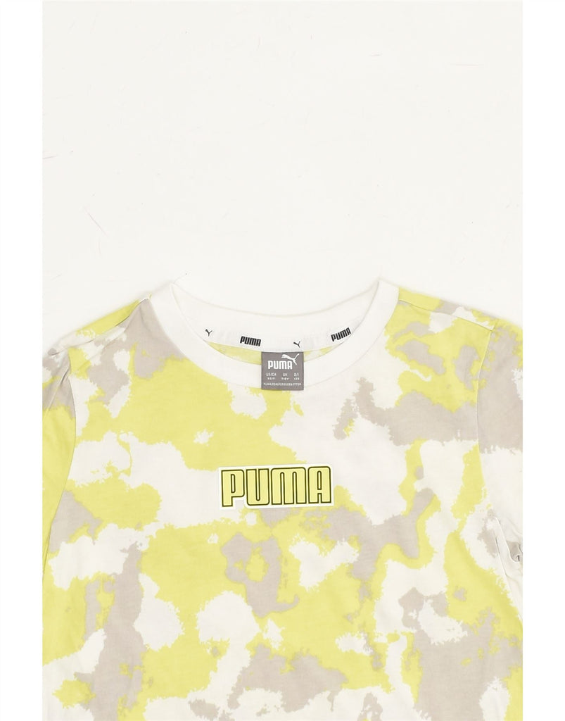 PUMA Boys Graphic T-Shirt Top 7-8 Years Yellow Camouflage Cotton | Vintage Puma | Thrift | Second-Hand Puma | Used Clothing | Messina Hembry 