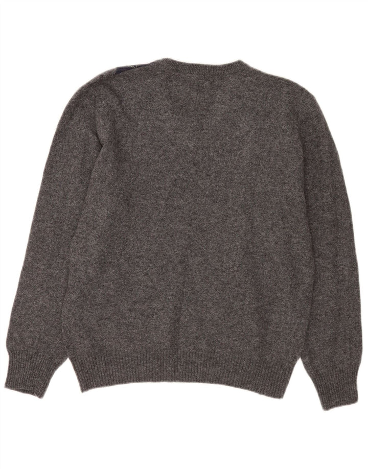 Zara Mens V-Neck Jumper Sweater Medium Grey Argyle/Diamond