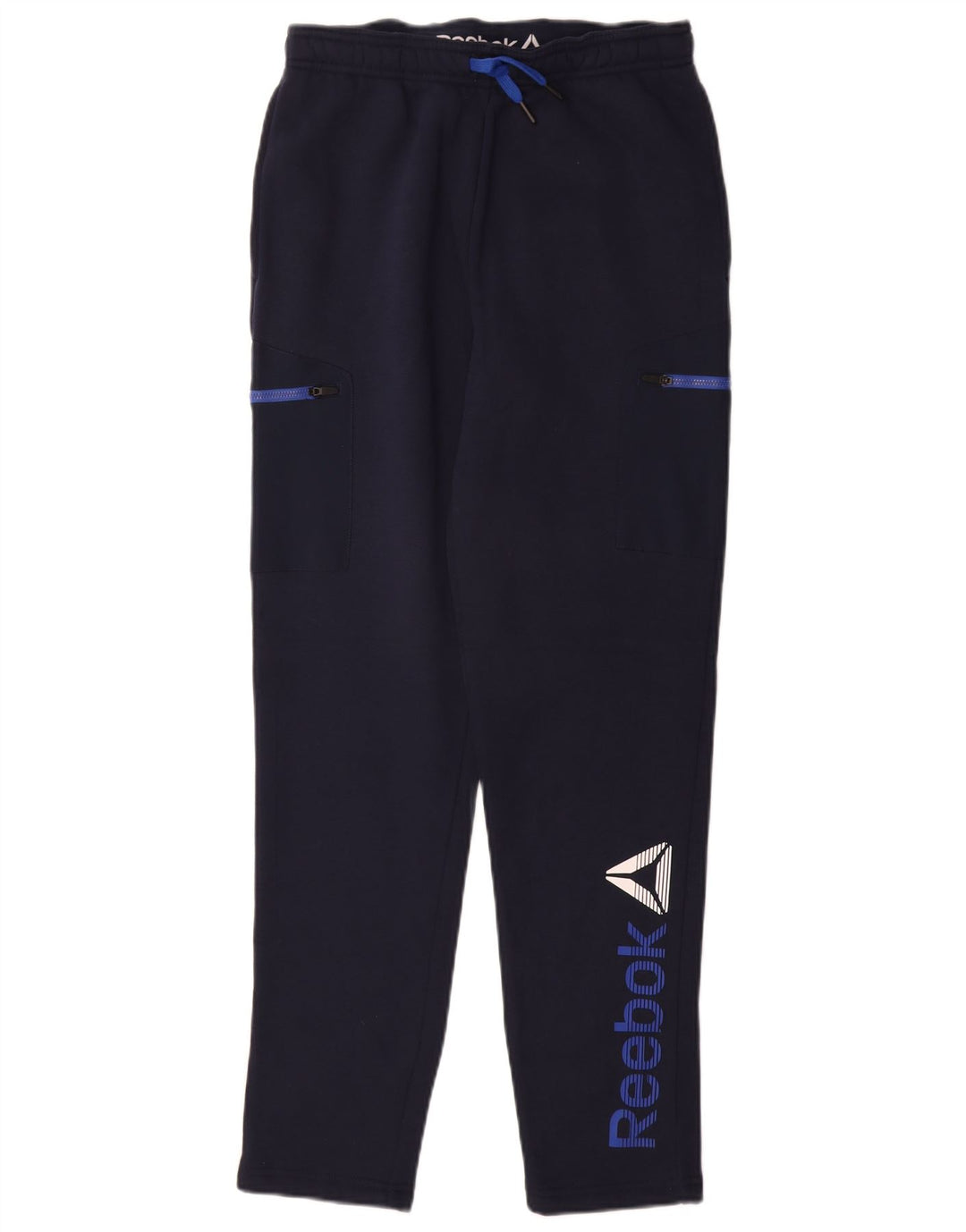 REEBOK Boys Graphic Tracksuit Trousers 15-16 Years 2XL Navy Blue Cotton
