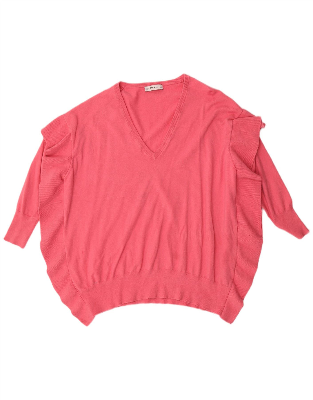 Zara Womens 3/4 Sleeve Oversized V-Neck Jumper Sweater UK 14 Medium Pink