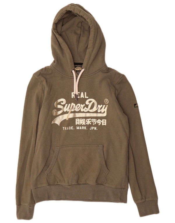 Superdry Womens Graphic Oversized Hoodie Jumper UK 10 Small Khaki Cotton