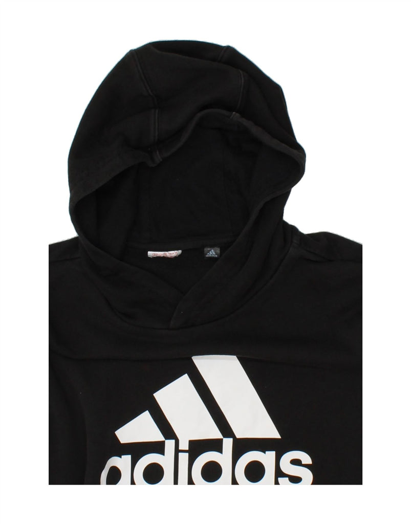 ADIDAS Womens Graphic Hoodie Jumper UK 14 Medium Black Cotton | Vintage Adidas | Thrift | Second-Hand Adidas | Used Clothing | Messina Hembry 