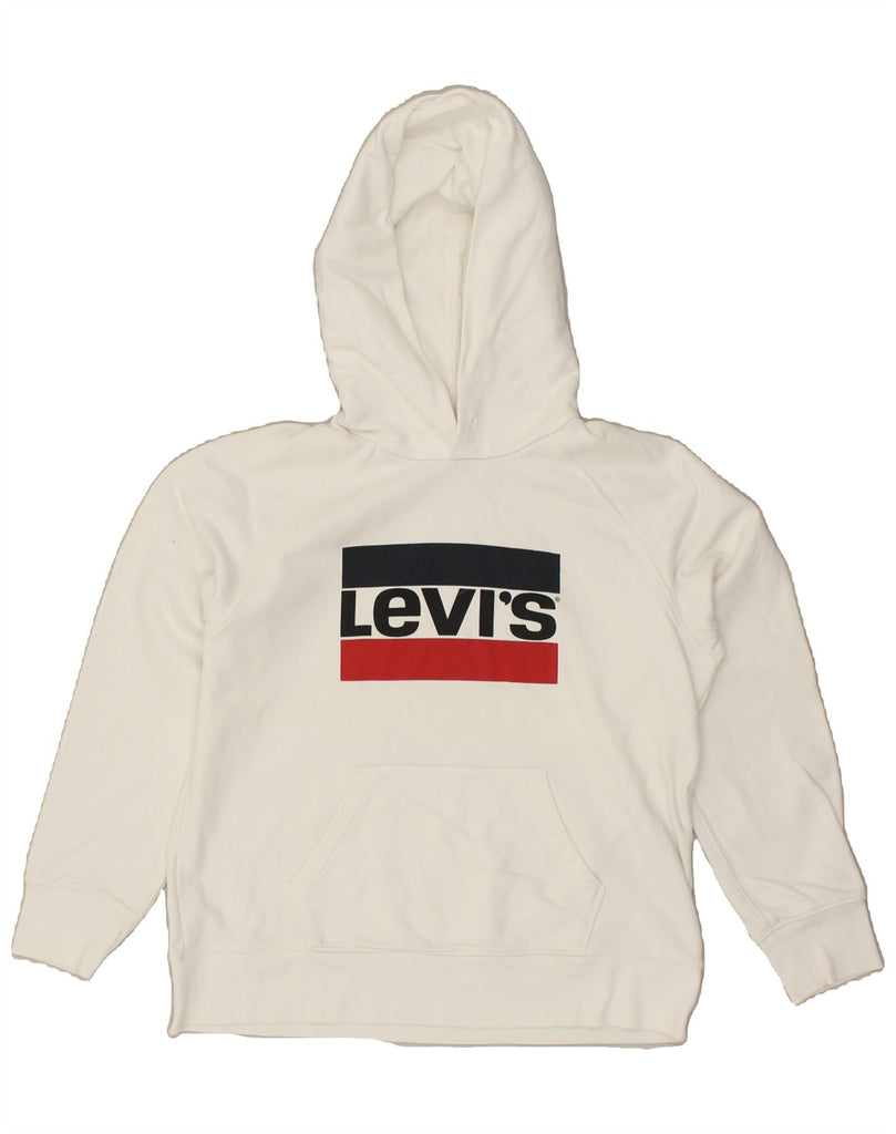 LEVI'S Womens Graphic Hoodie Jumper UK 14 Medium White Cotton Vintage Levi's and Second-Hand Levi's from Messina Hembry 