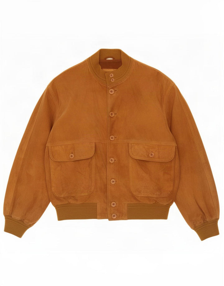 Green Leaves Mens Suede Bomber Jacket IT 52 XL Beige Leather