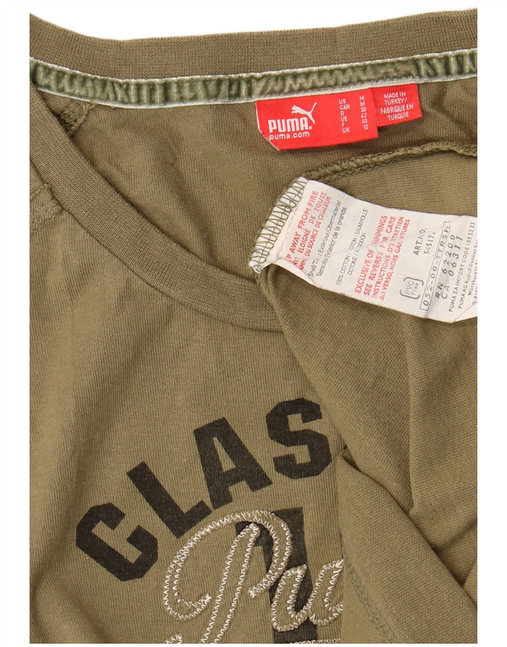 PUMA Womens Graphic T-Shirt Top UK 12 Medium Khaki Cotton