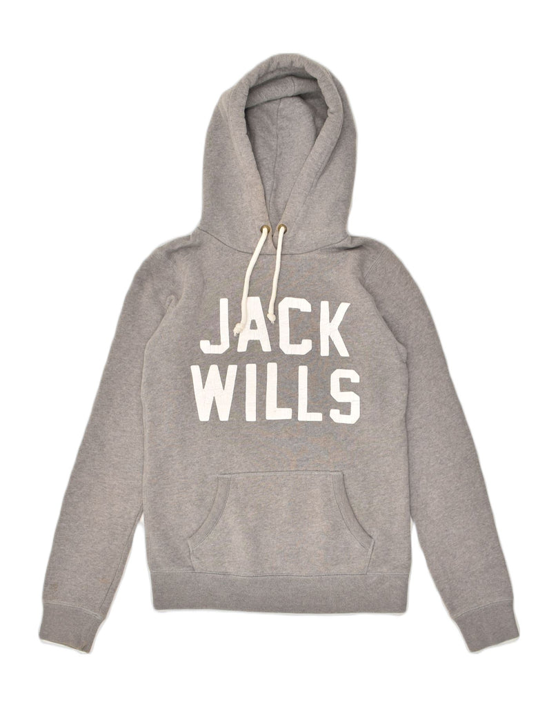 JACK WILLS Womens Graphic Hoodie Jumper UK 8 Small  Grey Cotton | Vintage Jack Wills | Thrift | Second-Hand Jack Wills | Used Clothing | Messina Hembry 