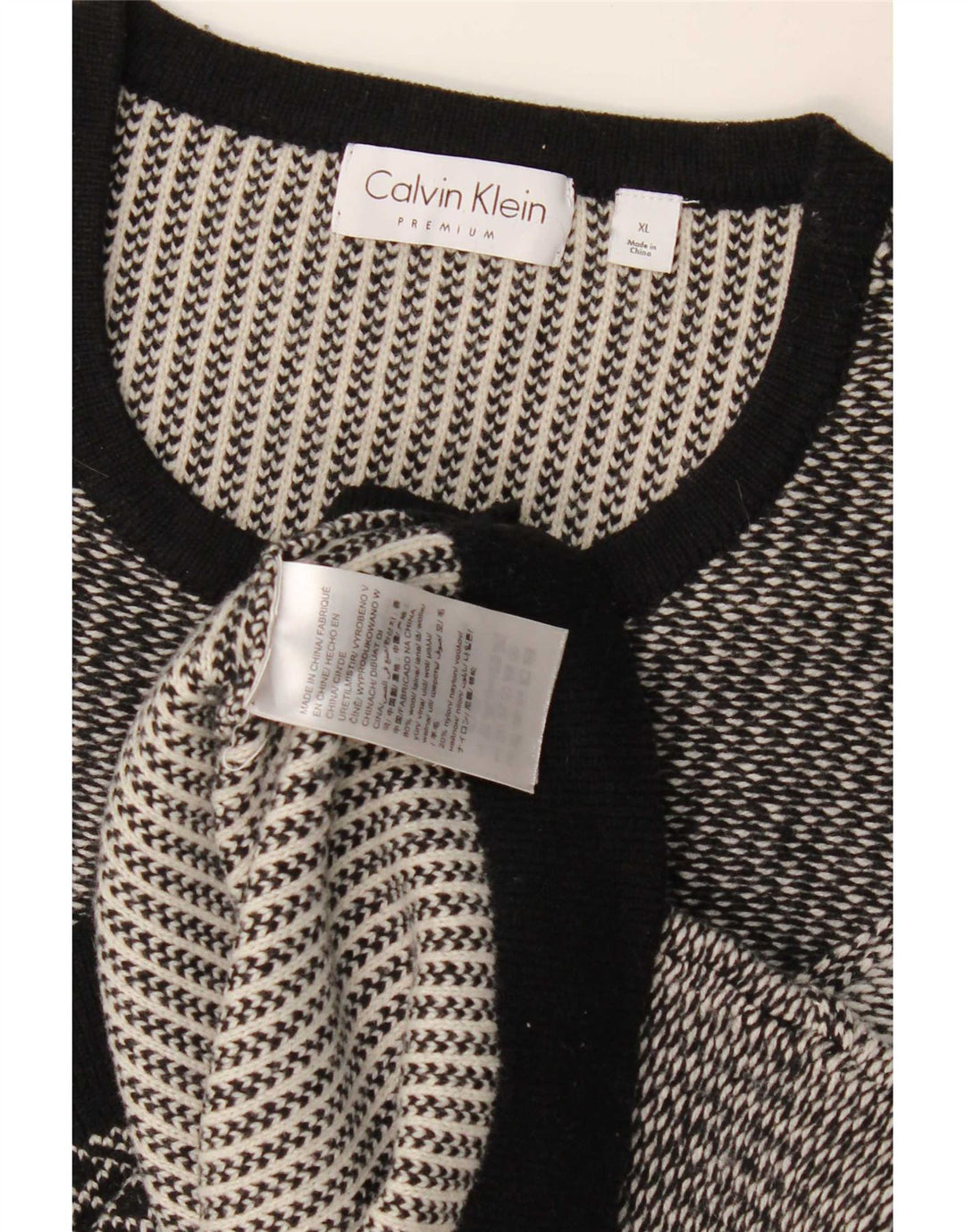 Calvin Klein Mens Crew Neck Jumper Sweater XL Grey Colourblock Wool