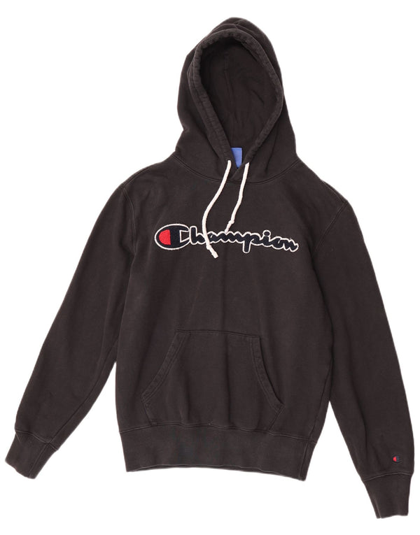 Champion Mens Graphic Hoodie Jumper Small Black Cotton