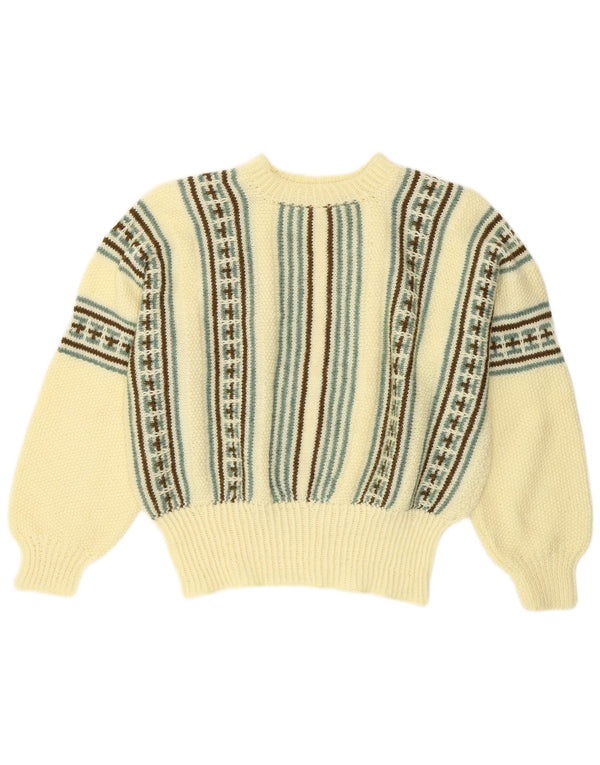 Vintage Womens Crew Neck Jumper Sweater UK 14 Large Yellow Striped
