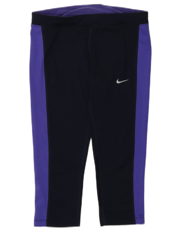 Nike Womens Dri Fit Capri Leggings UK 12 Medium Navy Blue Colourblock