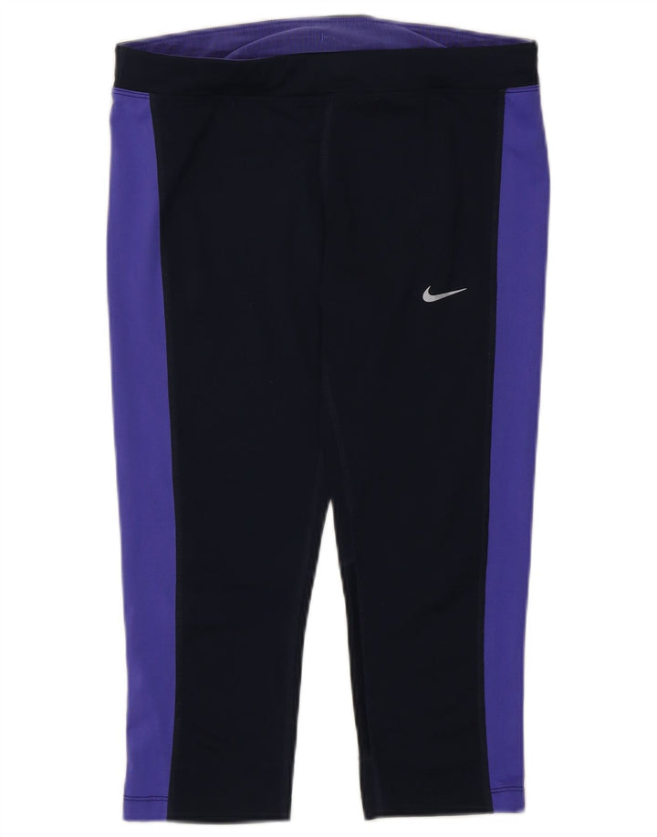Nike Womens Dri Fit Capri Leggings UK 12 Medium Navy Blue Colourblock