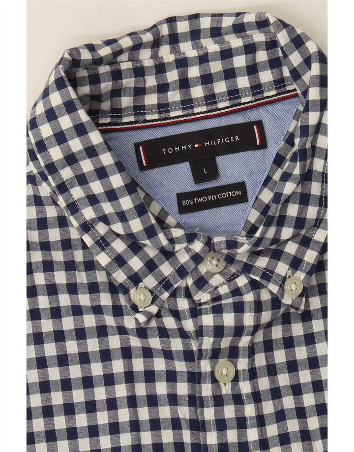 Tommy Hilfiger Mens Shirt Large Navy Blue Gingham Cotton