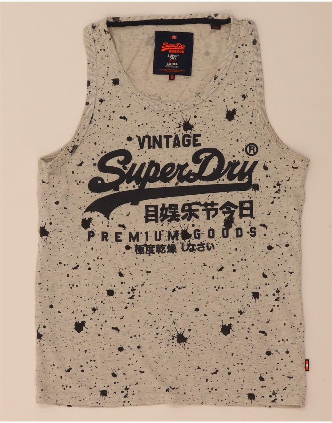 Superdry Mens Graphic Vest Top Small Grey Spotted Cotton