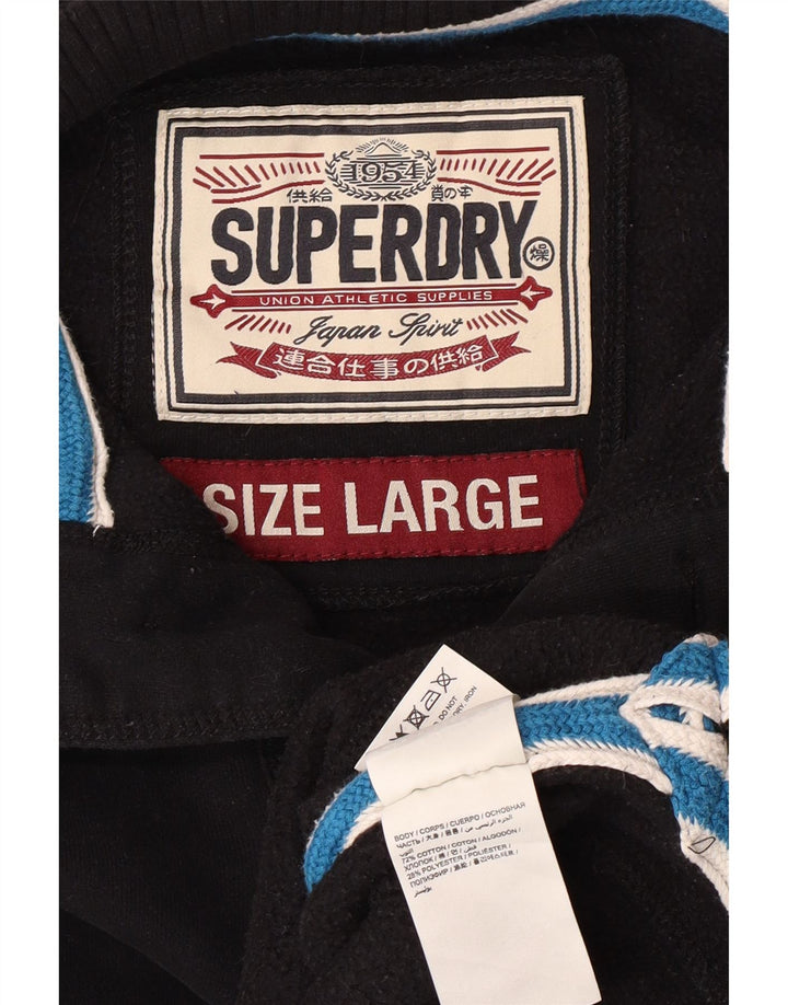 Superdry Mens Button Neck Sweatshirt Jumper Large Black Cotton