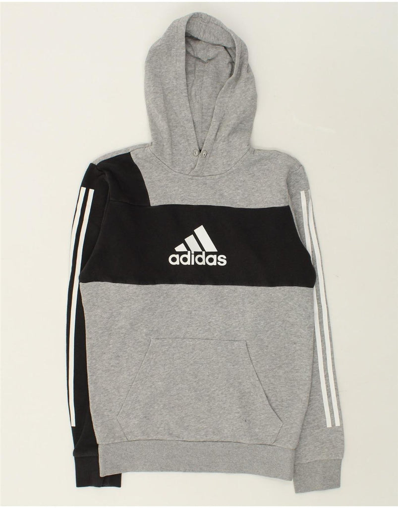 ADIDAS Mens Graphic Hoodie Jumper Small Grey Colourblock Cotton | Vintage Adidas | Thrift | Second-Hand Adidas | Used Clothing | Messina Hembry 