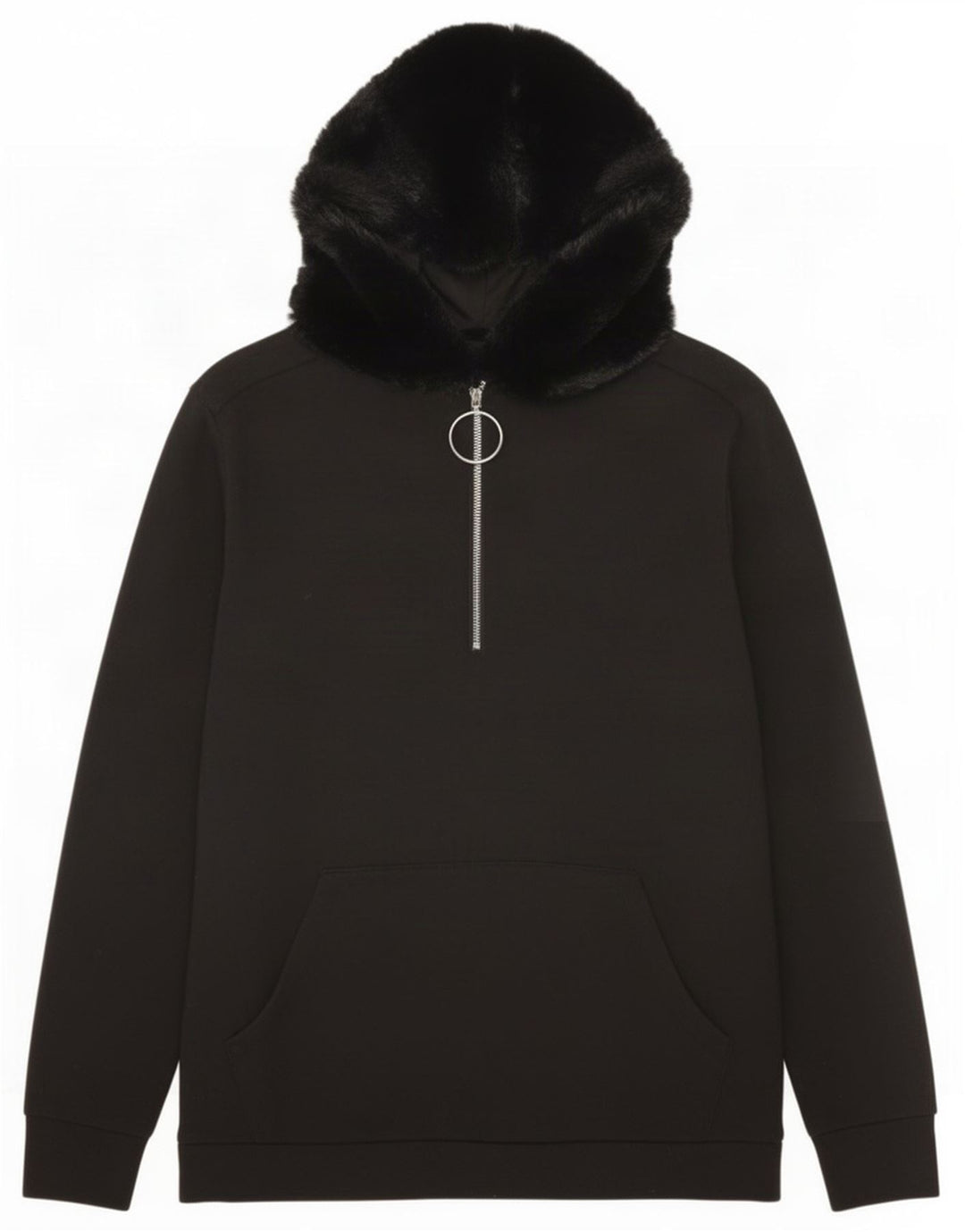Zara Womens Oversized Zip Neck Hoodie Jumper UK 10 Small Black Polyester