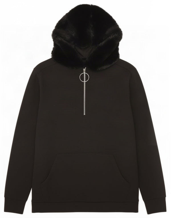 Zara Womens Oversized Zip Neck Hoodie Jumper UK 10 Small Black Polyester