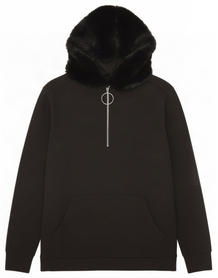Zara Womens Oversized Zip Neck Hoodie Jumper UK 10 Small Black Polyester