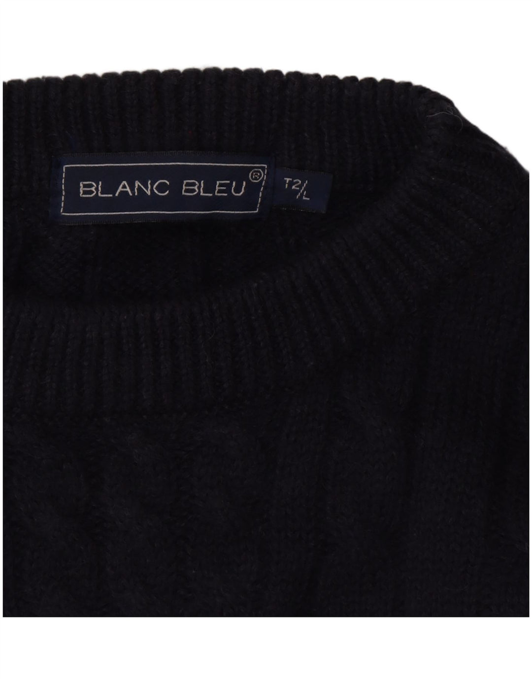 BLANC BLEU Mens Graphic Crew Neck Jumper Sweater Large Navy Blue Winter