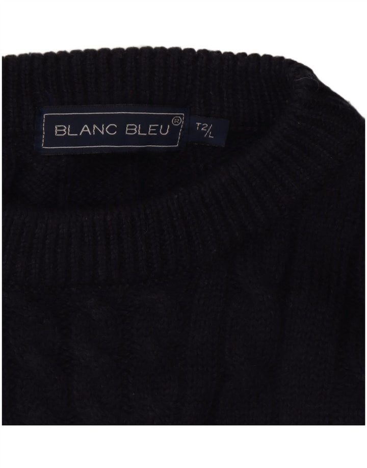 BLANC BLEU Mens Graphic Crew Neck Jumper Sweater Large Navy Blue Winter