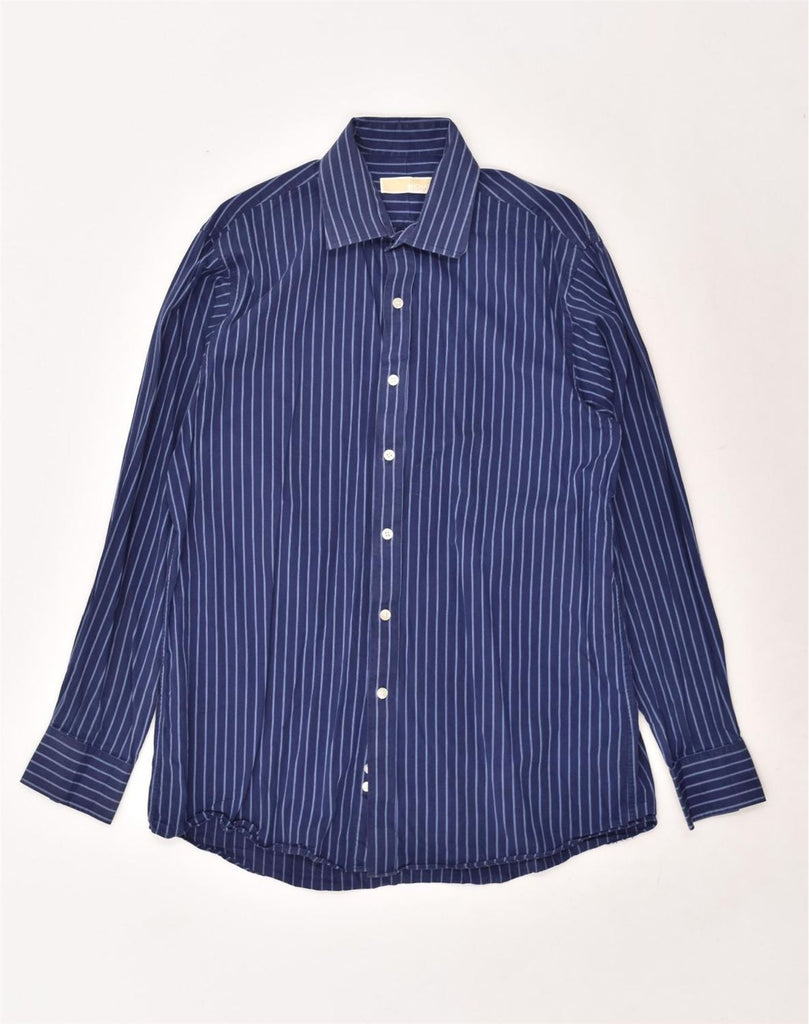 MICHAEL KORS Mens Shirt Size 16 Large Navy Blue Pinstripe Cotton | Vintage Michael Kors | Thrift | Second-Hand Michael Kors | Used Clothing | Messina Hembry 