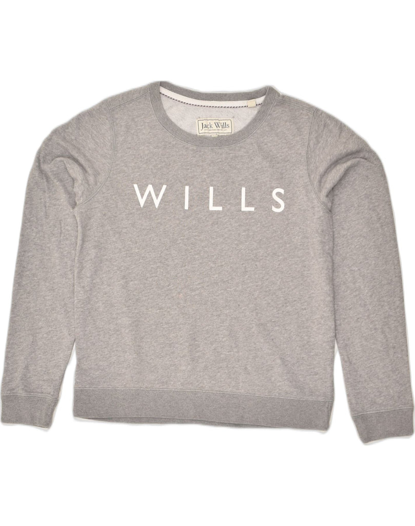 JACK WILLS Womens Graphic Sweatshirt Jumper UK 10 Small Grey Cotton | Vintage Jack Wills | Thrift | Second-Hand Jack Wills | Used Clothing | Messina Hembry 