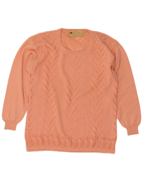 Vintage Womens Crew Neck Jumper Sweater UK 14 Medium Pink Cotton