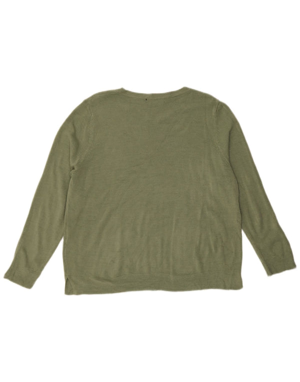 Marks & Spencer Womens Crew Neck Jumper Sweater UK 20 2XL Khaki Acrylic