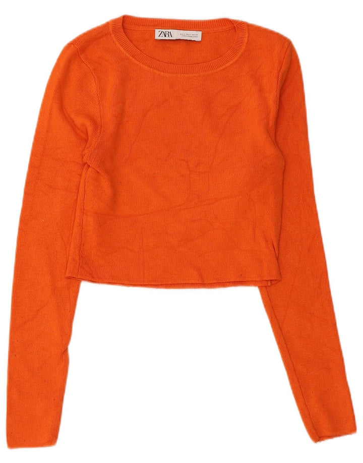 Zara Womens Crop Crew Neck Jumper Sweater UK 8 Small Orange