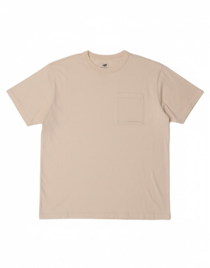NEW BALANCE Mens T-Shirt Top Large Off White Cotton
