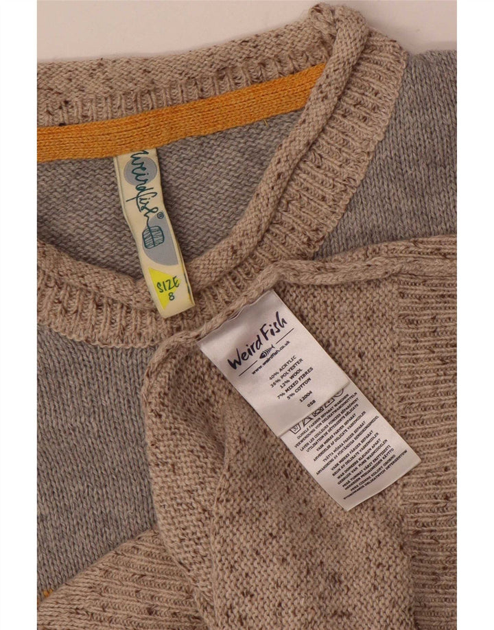 Weird Fish Womens Turtle Neck Jumper Sweater UK 8 Small Grey Colourblock