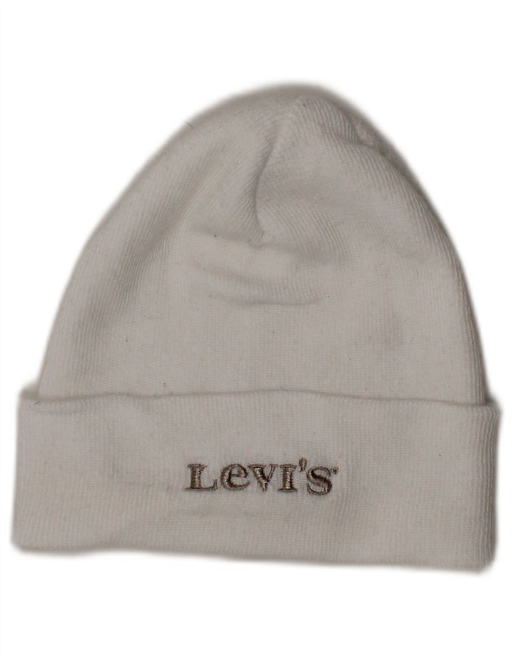 LEVI'S Womens Graphic Knit Beanie Hat One Size White Polyester Classic