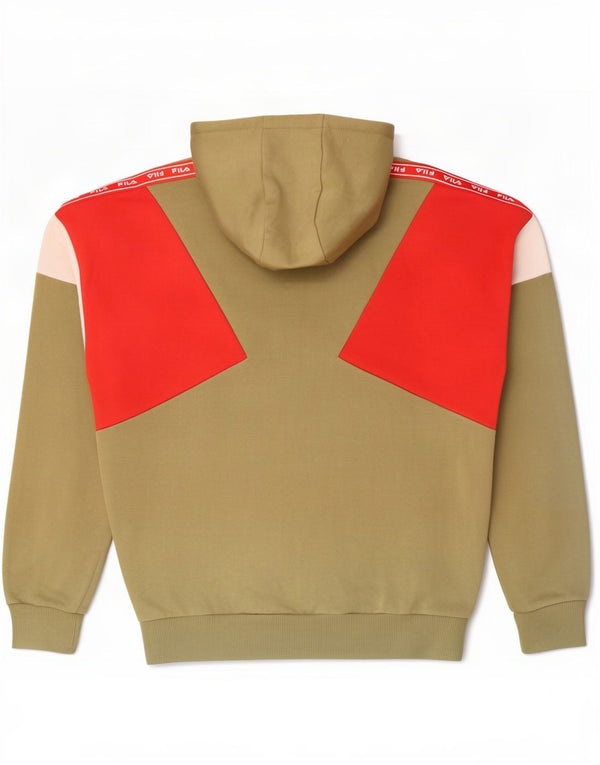 Fila Mens Graphic Hoodie Jumper Small Khaki Colourblock Cotton