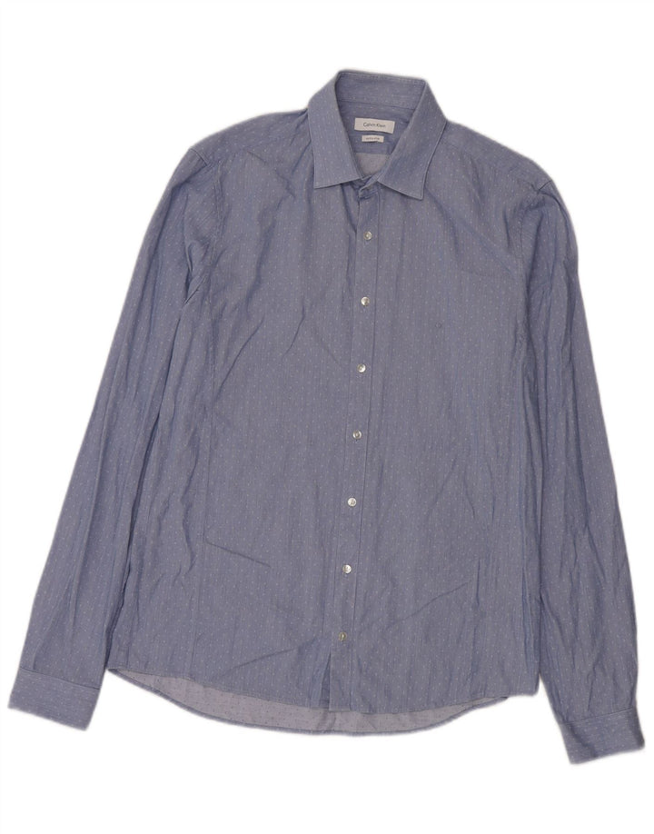 Calvin Klein Mens Extra Slim Fit Shirt Size 40 15 1/2 Medium Blue Spotted