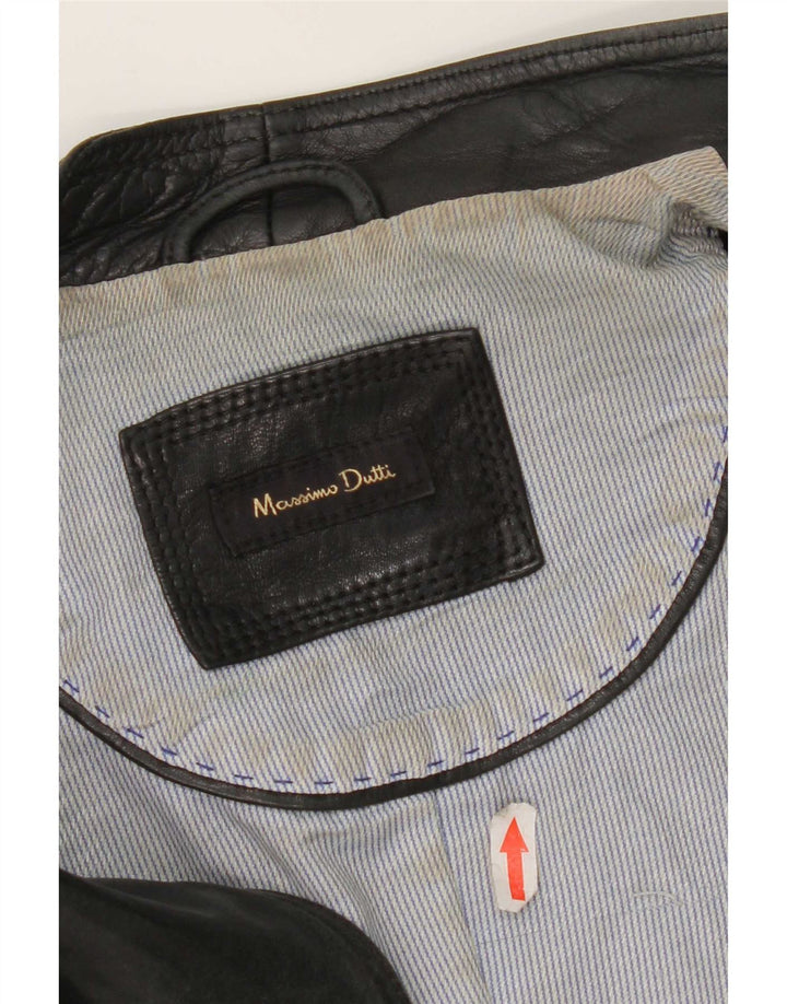Massimo Dutti Womens Biker Leather Jacket UK 10 Small Black
