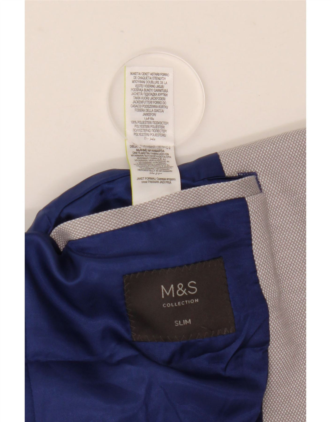 Marks & Spencer Mens 2 Button Slim Blazer Jacket UK 40 Large Grey Polyester