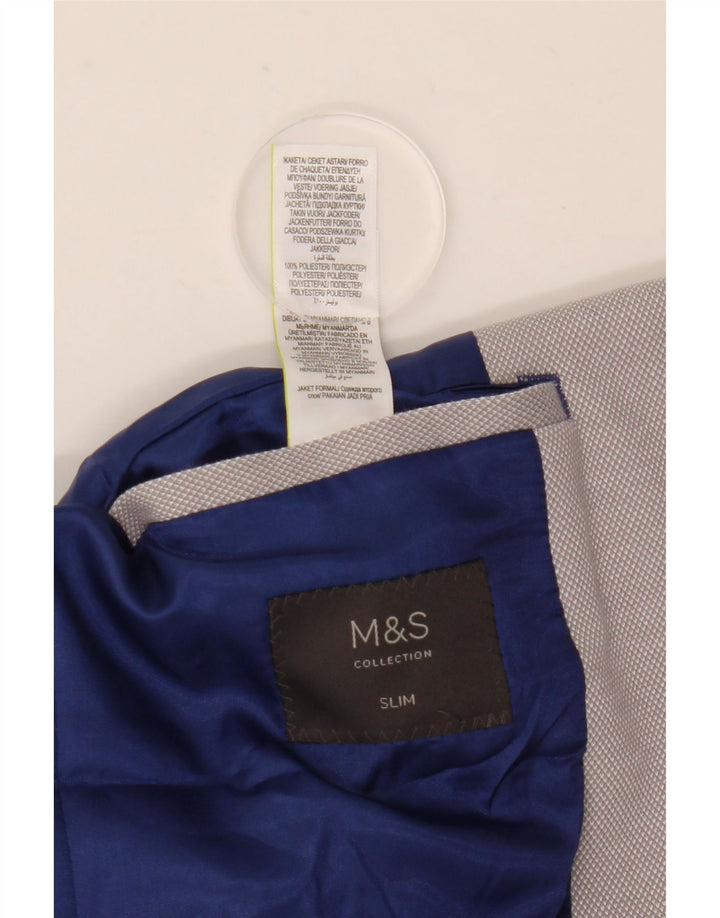 Marks & Spencer Mens 2 Button Slim Blazer Jacket UK 40 Large Grey Polyester