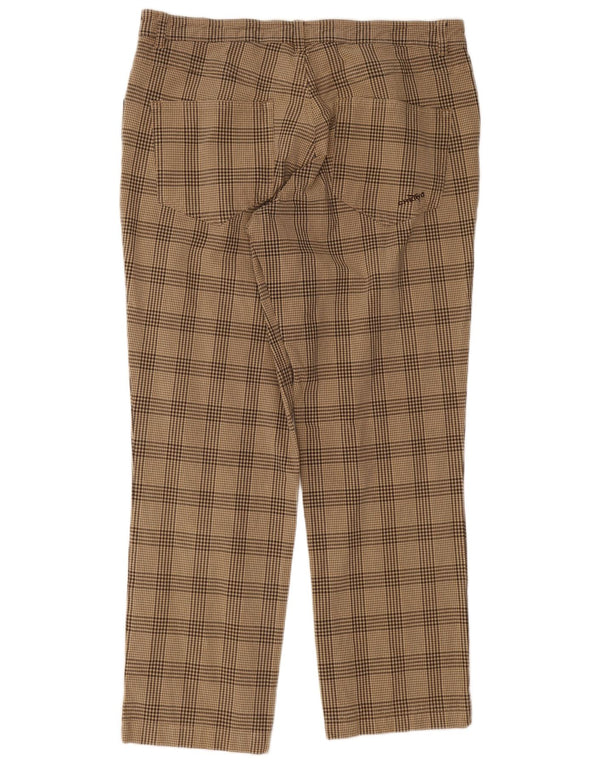 Chervo Mens Straight Casual Trousers W34 L28 Beige Check Polyamide