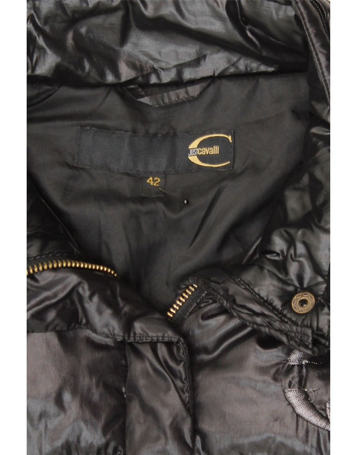 Just Cavalli Womens Crop Hooded Padded Jacket IT 42 Medium Black Polyamide
