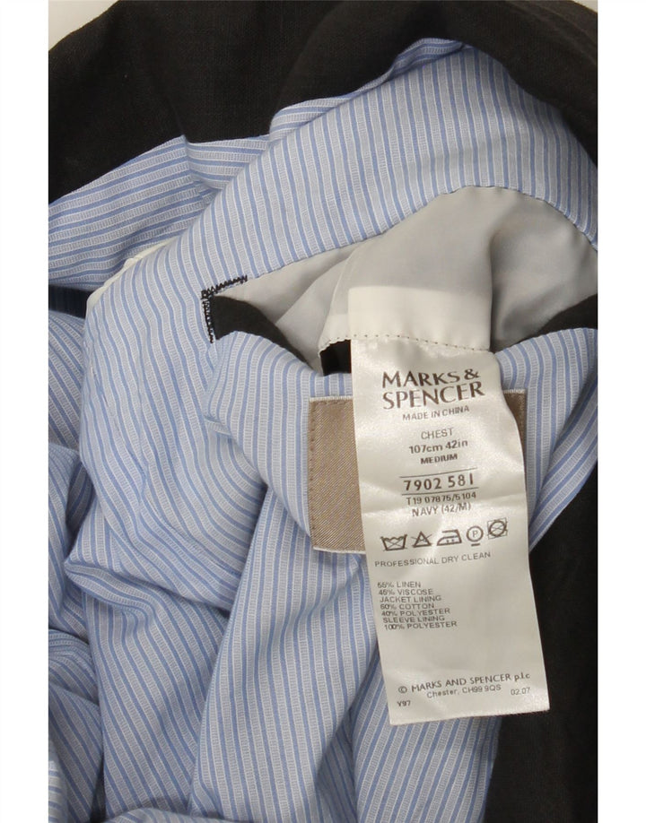 Marks & Spencer Mens 2 Button Blazer Jacket UK 42 Large Navy Blue Linen