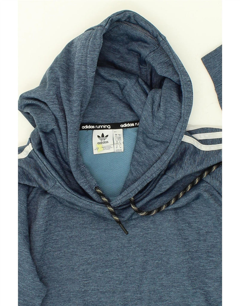 ADIDAS Womens Graphic Hoodie Jumper UK 14 Medium Blue Flecked Cotton Vintage Adidas and Second-Hand Adidas from Messina Hembry 