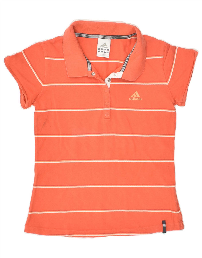 ADIDAS Womens Polo Shirt UK 10 Small Orange Striped Cotton | Vintage Adidas | Thrift | Second-Hand Adidas | Used Clothing | Messina Hembry 