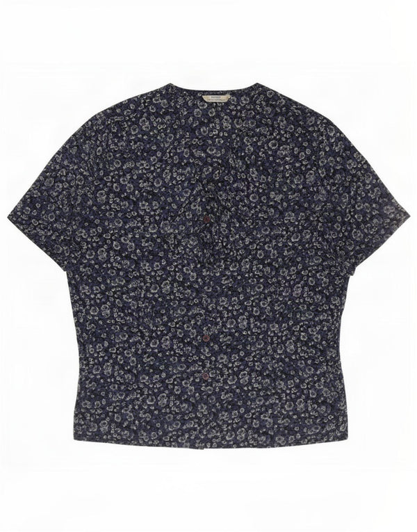 Marks & Spencer Womens Shirt Blouse UK 16 Large Navy Blue Floral