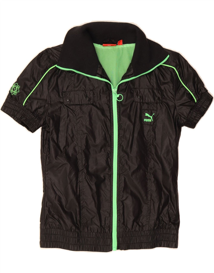 PUMA Womens Short Sleeve Tracksuit Top Jacket UK 10 Small  Black Nylon Vintage Puma and Second-Hand Puma from Messina Hembry 
