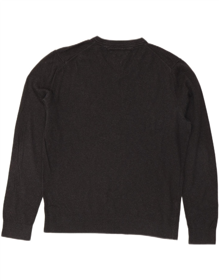 TOMMY HILFIGER Mens V-Neck Jumper Sweater XL Grey Cotton