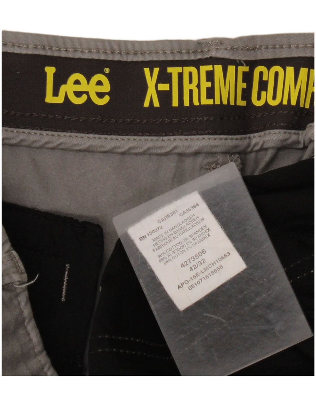 LEE Mens X-treme Comfort Straight Chino Trousers W42 L32 Grey Cotton