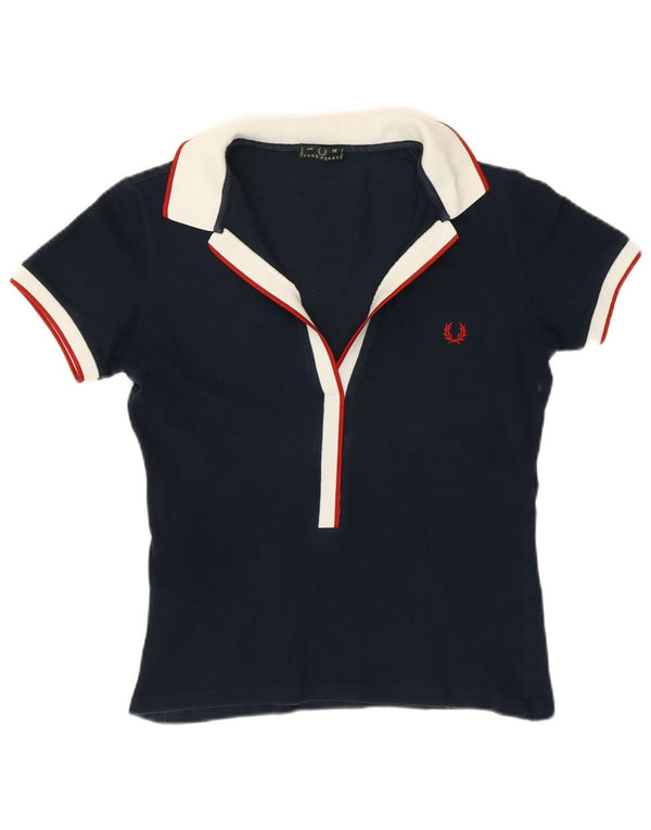 FRED PERRY Womens Polo Shirt UK 12 Medium Navy Blue