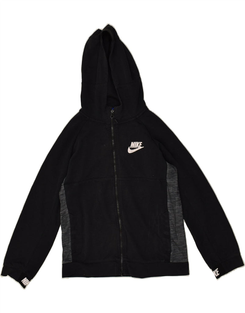 NIKE Boys Zip Hoodie Sweater 12-13 Years Large Black Polyester | Vintage Nike | Thrift | Second-Hand Nike | Used Clothing | Messina Hembry 