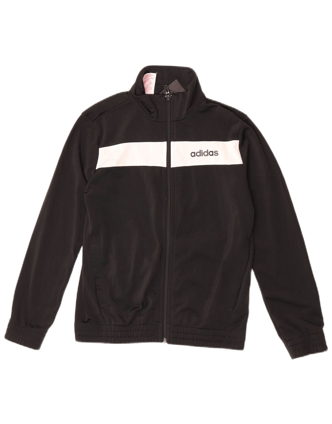 ADIDAS Boys Tracksuit Top Jacket 10-11 Years Black Colourblock Polyester