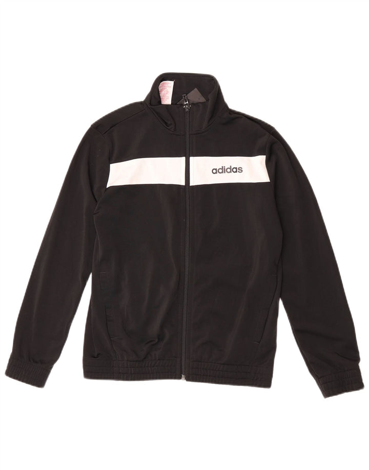 ADIDAS Boys Tracksuit Top Jacket 10-11 Years Black Colourblock Polyester